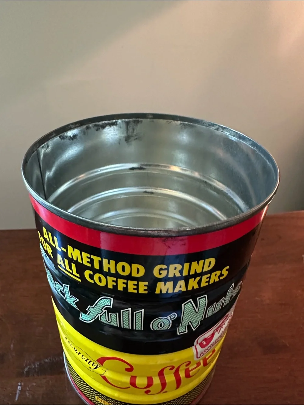 Vintage coffee can • aluminum • metal • Chock full o’ nuts Coffee